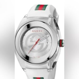 Gucci White and Silver Timepiece with Red Accents